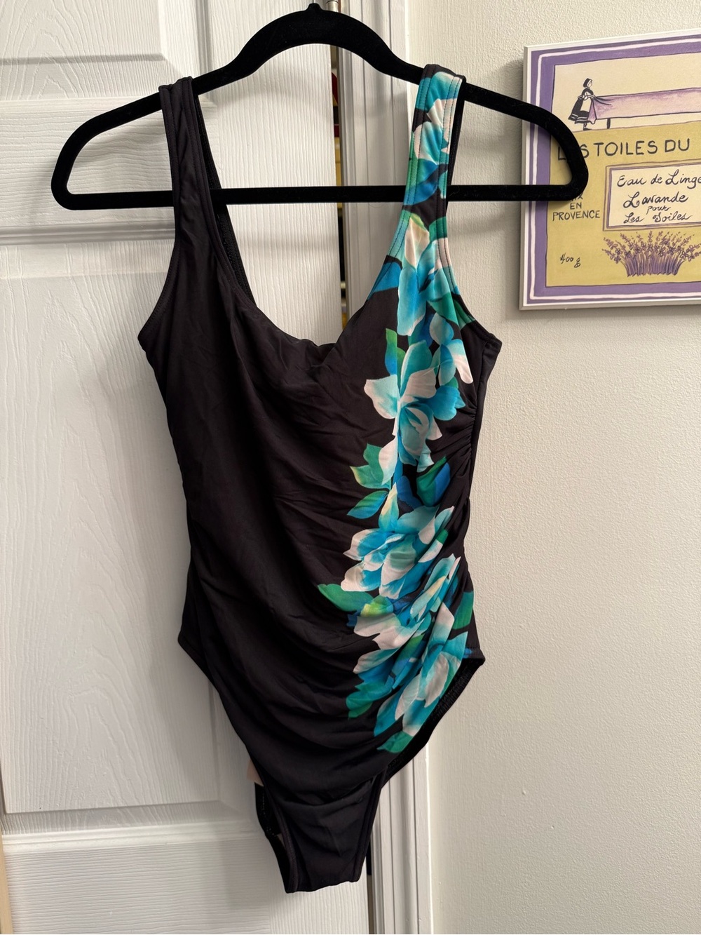 Miraclesuit Black One-Piece Swimsuit with Teal & White Floral Print